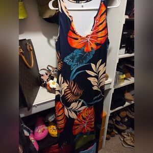 Tropical Leaf Print Maxi Dress